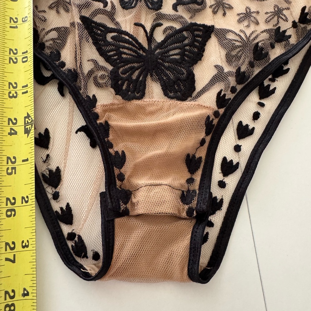 For Love & Lemons Karina Sheer Black Embroidered Butterfly Bodysuit - Picture 6 of 16